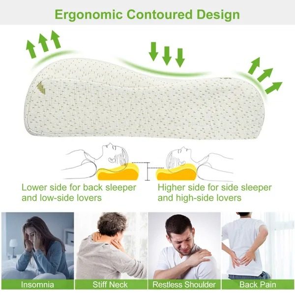 NOCHE Bamboo Memory Foam Contoured Cervical Pillow - Image 3
